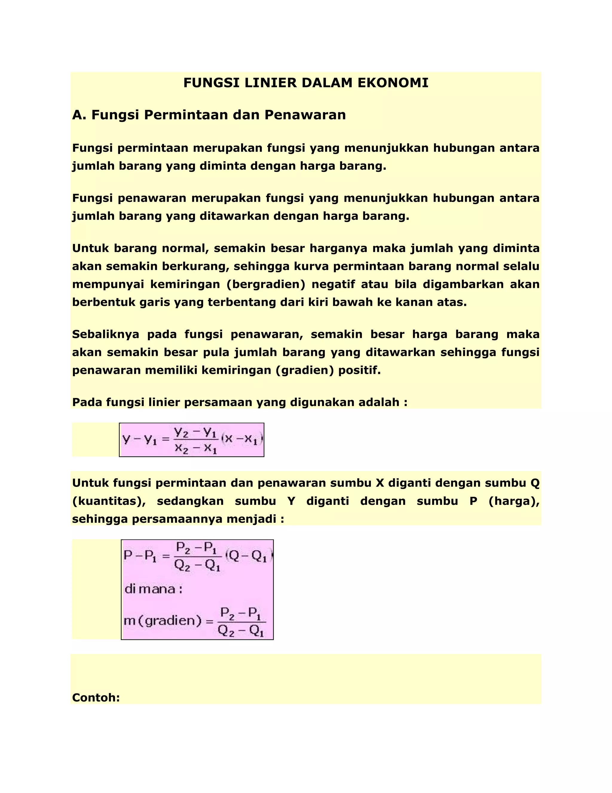 Fungsi linier dalam ekonomi | DOCX