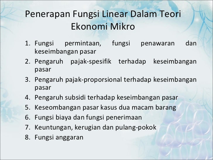 Fungsi Linier dan Penerapannya dalam Ekonomi