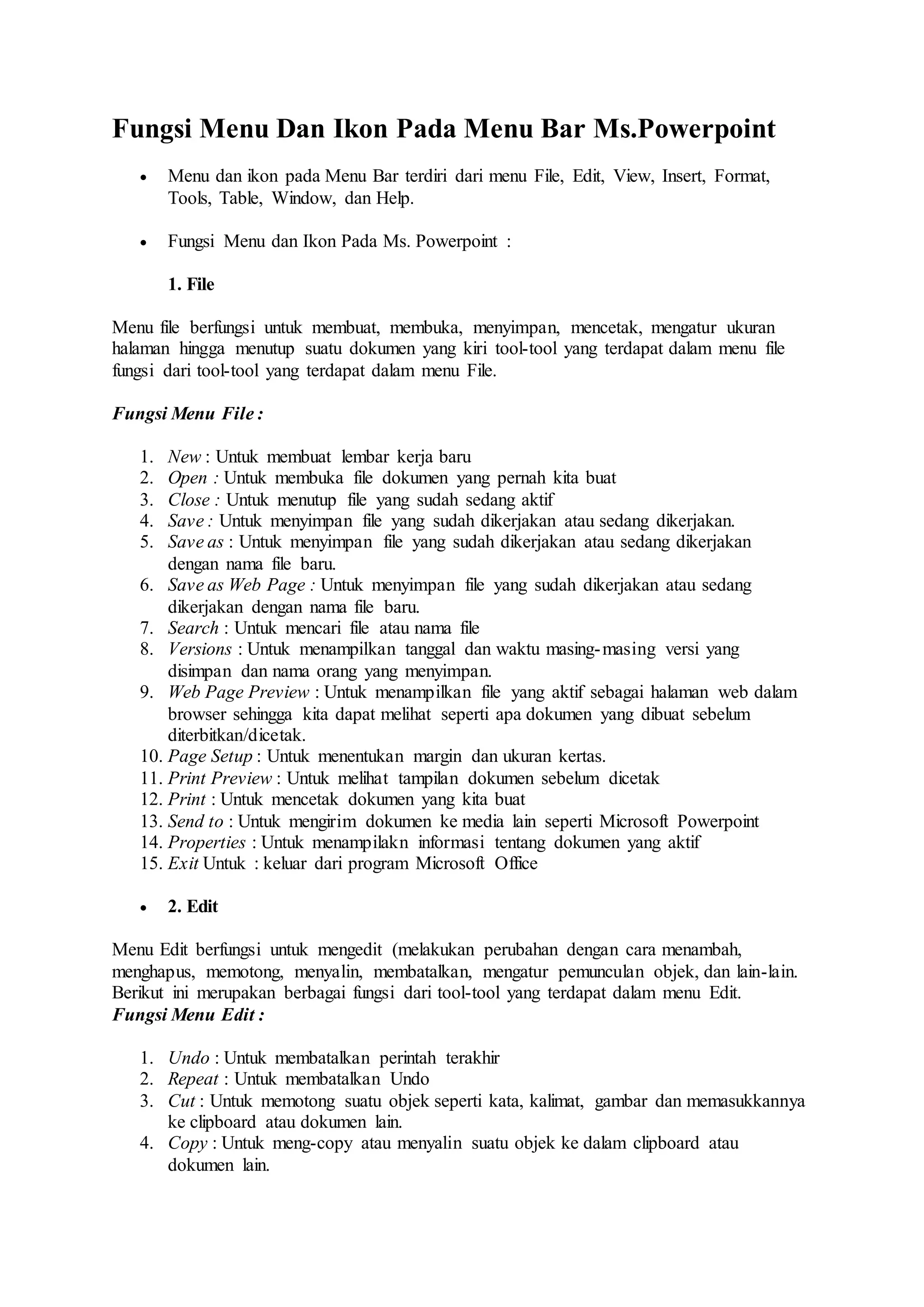 Fungsi menu dan ikon pada menu bar | DOCX