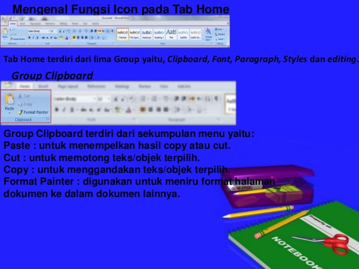 Fungsi Menu Pada Icon Word 2007