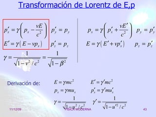 Transformación de Lorentz de E,p Derivación de: 