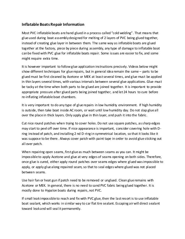 Inflatable Boats Repair Information