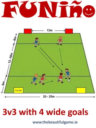 www.thebeautifulgame.ie
3v3 with 4 wide goals
 