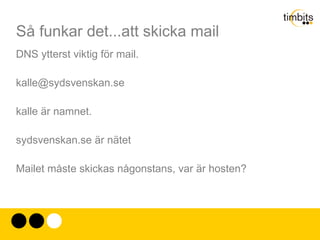 Så funkar det...att skicka mail finger Det gick också att hålla koll på folk på andra maskiner med hjälp av finger: finger @hemlin1.annons.dn.se [hemlin1.mint.se] Login  Name  Tty  Idle  Login Time  Office  Office Phone pra  Peter Antman  p0  Jan 26 10:30 (timbits-fw.tim.se) root  root  *p1  1  Jan 26 10:36 (timbits-fw.tim.se) 