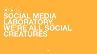 10
SOCIAL MEDIA
LABORATORY.
WE’RE ALL SOCIAL
CREATURES
 