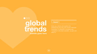 36
global
trendssubtitle goes here
1. trend 1
Grab your phone and explore the
entertaining and very pink world of Benefit
Cosmetics. As Benefit's founders say,
"Laughter is the best cosmetic, so grin and
wear it!"
 