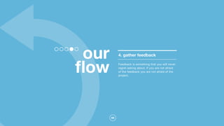 44
our
ﬂow
4. gather feedback
Feedback is something that you will never
regret asking about. If you are not afraid
of the feedback you are not afraid of the
project.
 