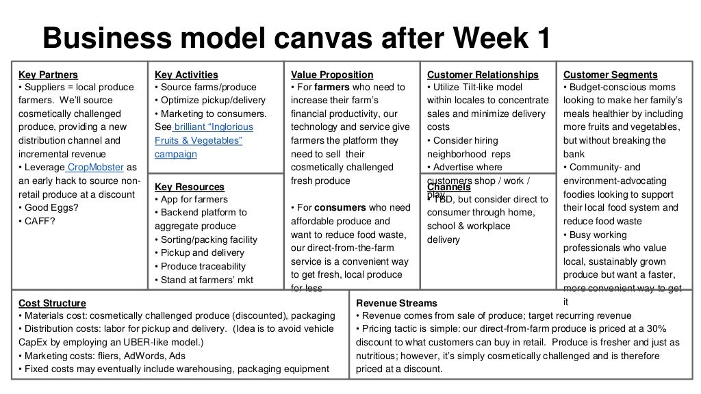 Business model canvas after Week