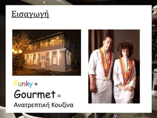 Εισαγωγή
Funky +
Gourmet =
Ανατρεπτική Κουζίνα
 