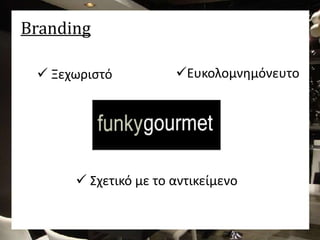 Branding
 Ξεχωριστό
 Σχετικό με το αντικείμενο
Ευκολομνημόνευτο
 