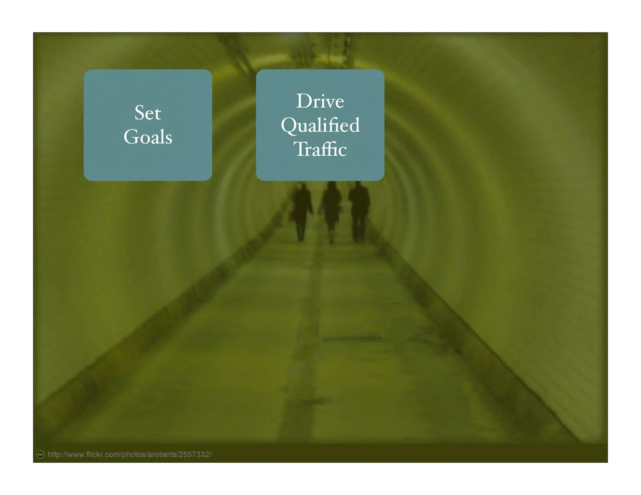 Drive
 Set
        Qualiﬁed
Goals
         Traﬃc
 