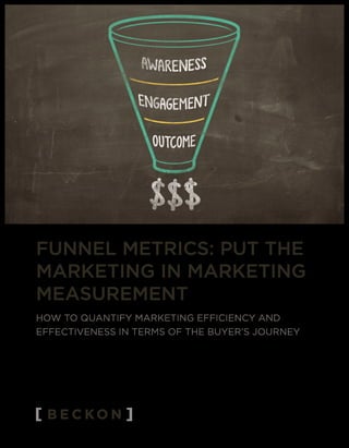 HOW TO QUANTIFY MARKETING EFFICIENCY AND
EFFECTIVENESS IN TERMS OF THE BUYER’S JOURNEY
FUNNEL METRICS: PUT THE
MARKETING IN MARKETING
MEASUREMENT
 