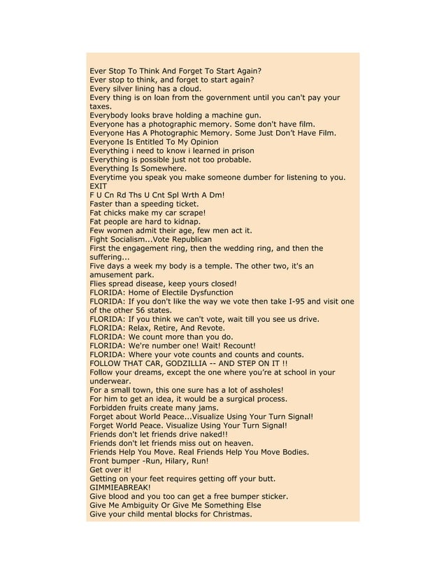 Funny Bumper Sticker Quotes | PDF