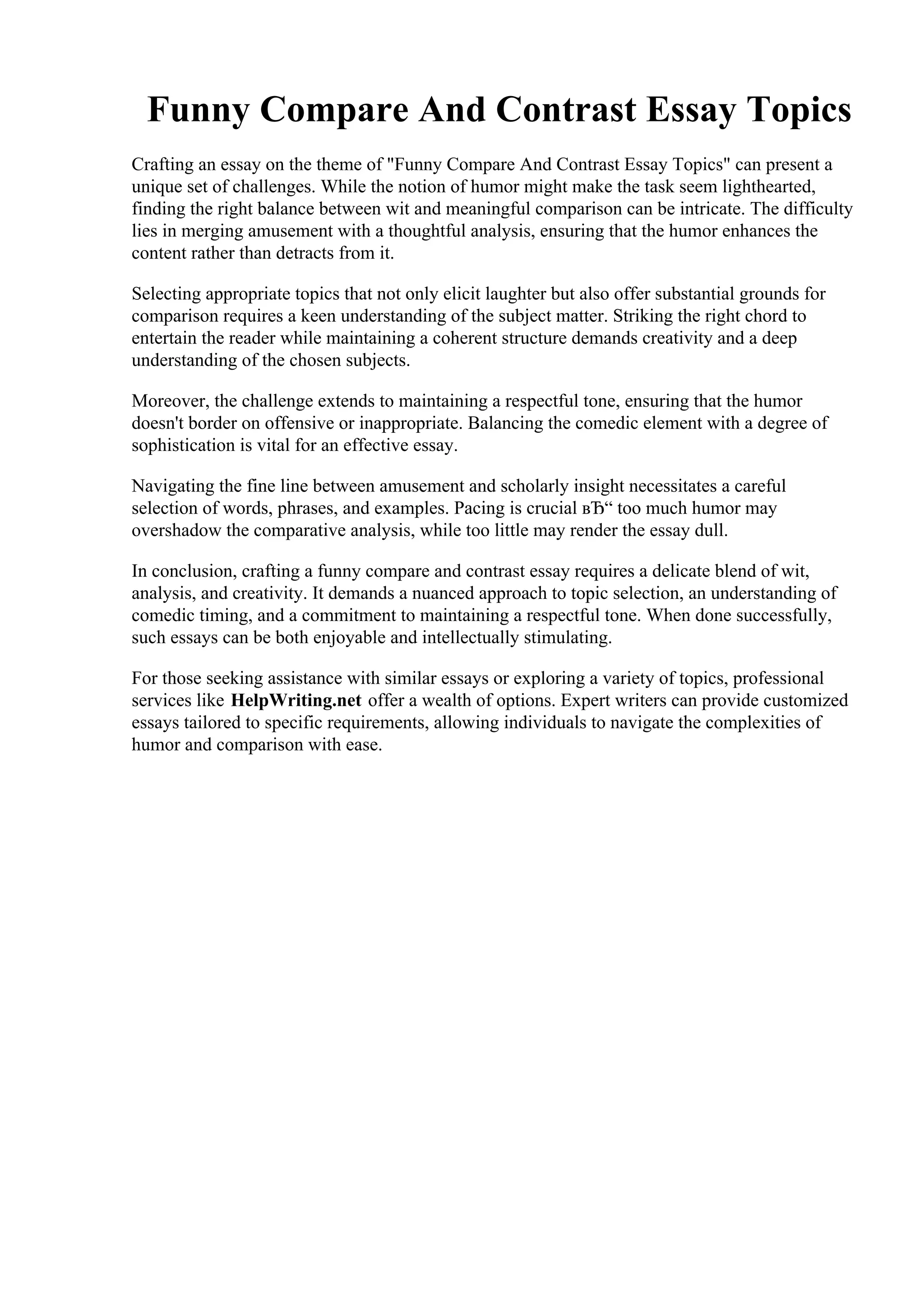 Funny Compare And Contrast Essay Topics