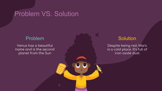 Problem Solution
Venus has a beautiful
name and is the second
planet from the Sun
Despite being red, Mars
is a cold place. It’s full of
iron oxide dust
Problem VS. Solution
 