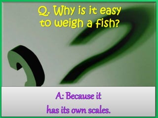 Q. Why is it easy 
to weigh a fish? 
 