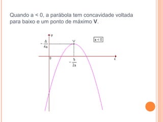 Quando a < 0, a parábola tem concavidade voltada
para baixo e um ponto de máximo V.

 