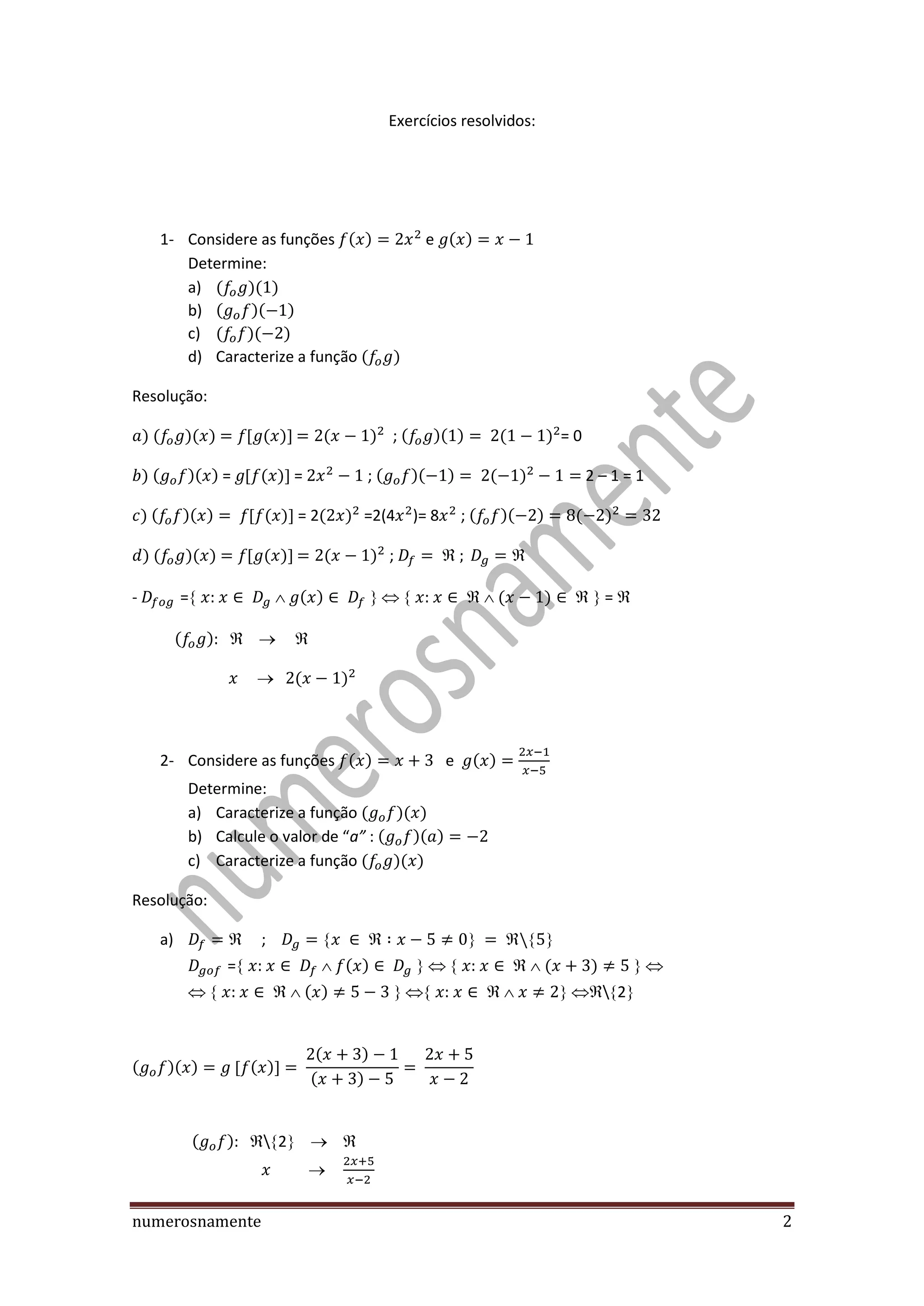 Função Composta - Teoría e Exercícios resolvidos | PDF