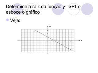Determine a raiz da função y=-x+1 e
esboce o gráfico
Veja:
 