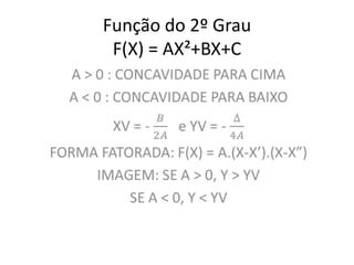Função do 2º Grau
 F(X) = AX²+BX+C
 
