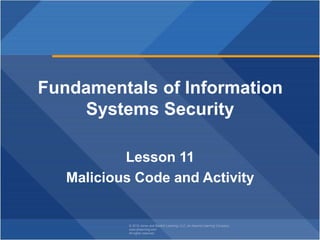 © 2018 Jones and Bartlett Learning, LLC, an Ascend Learning Company
www.jblearning.com
All rights reserved.
Fundamentals of Information
Systems Security
Lesson 11
Malicious Code and Activity
 