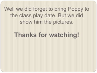 Well we did forget to bring Poppy to
the class play date. But we did
show him the pictures.
Thanks for watching!
 
