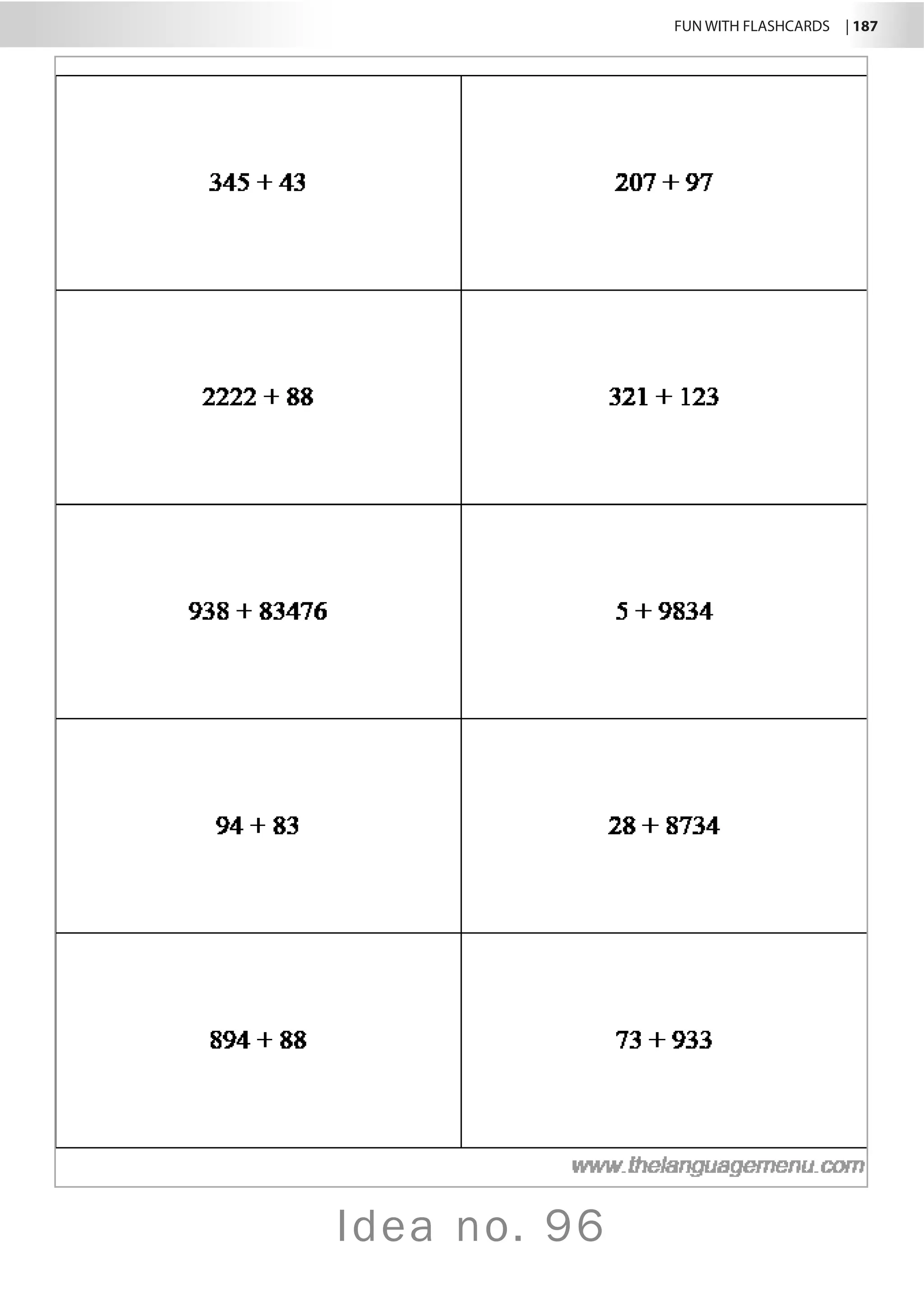 FUN WITH FLASHCARDS | 187
Idea no. 96
 