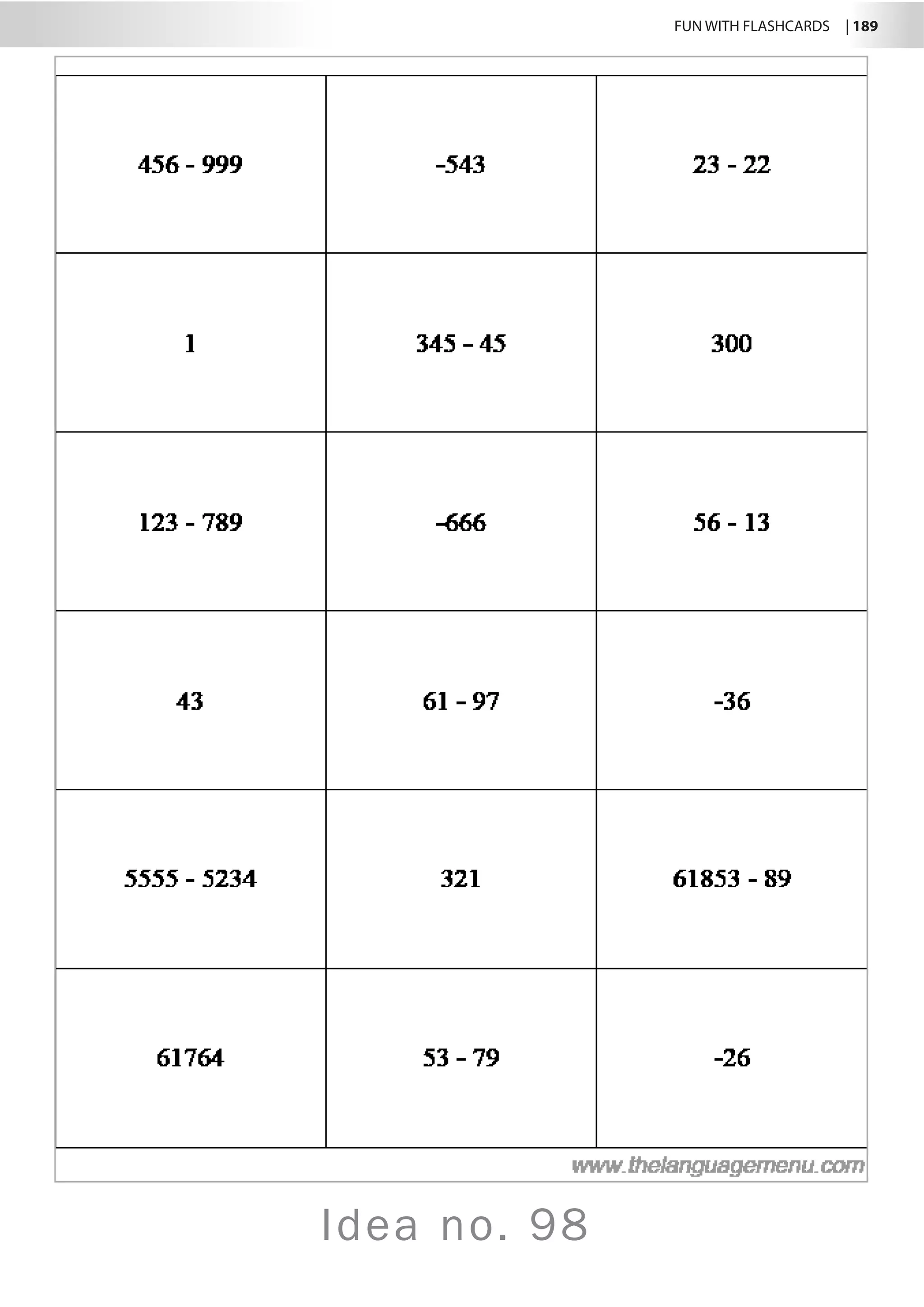 FUN WITH FLASHCARDS | 189
Idea no. 98
 