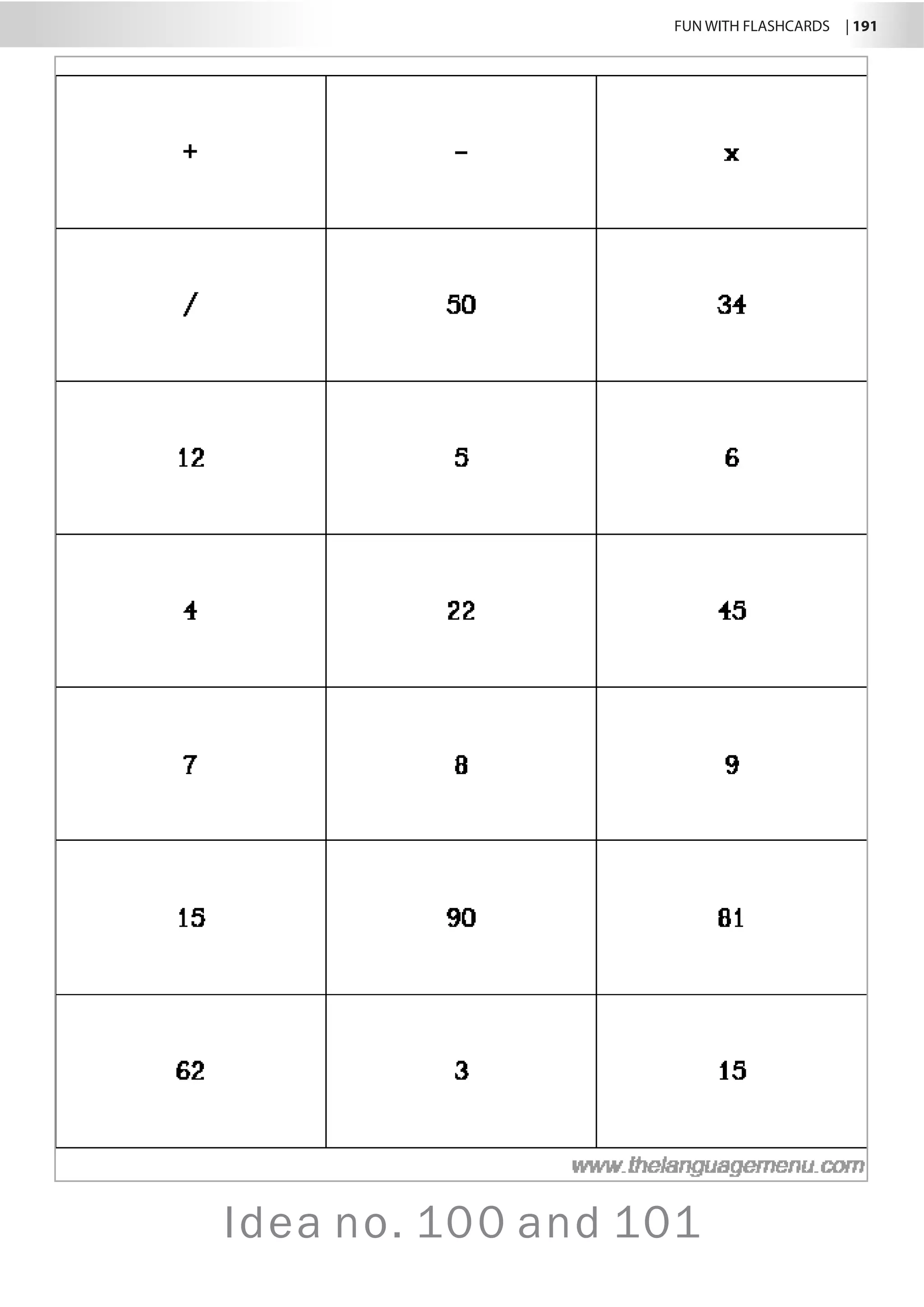 FUN WITH FLASHCARDS | 191
Idea no. 100 and 101
 