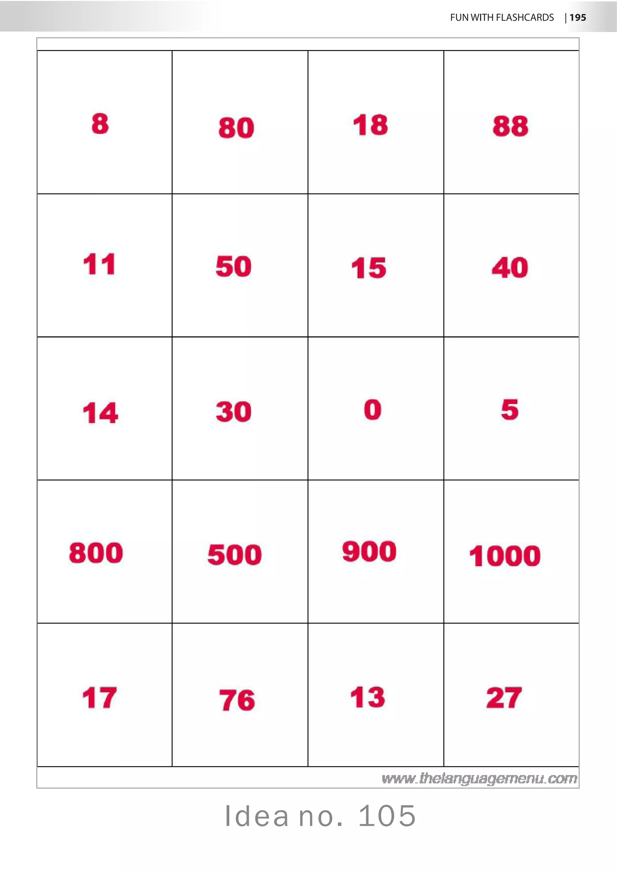 FUN WITH FLASHCARDS | 195
Idea no. 105
 