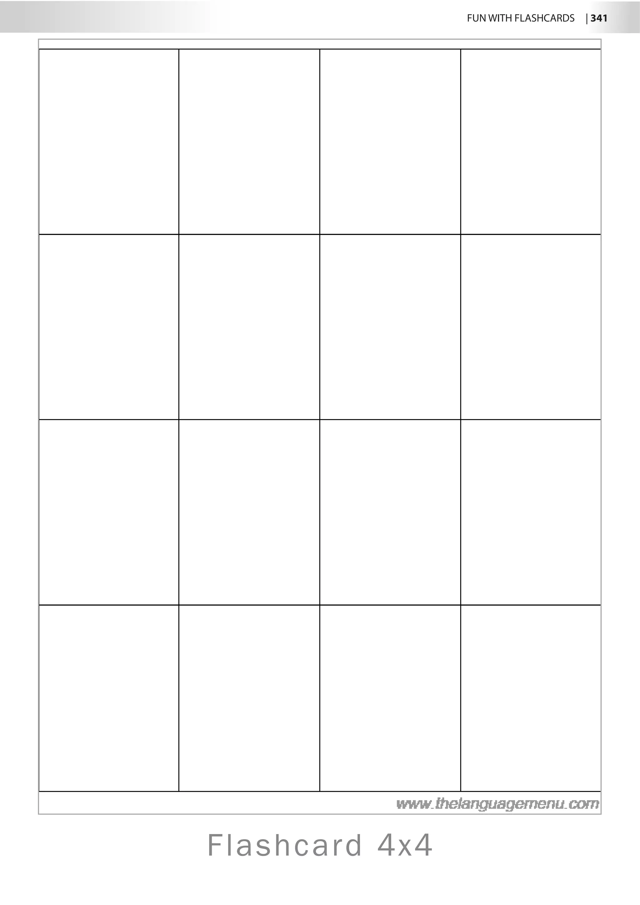 Flashcard 4x4
	 FUN WITH FLASHCARDS | 341
 