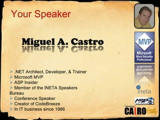 .NET Architect, Developer, & Trainer Microsoft MVP ASP Insider Member of the INETA Speakers Bureau Conference Speaker Creator of CodeBreeze In IT business since 1986 ineta 