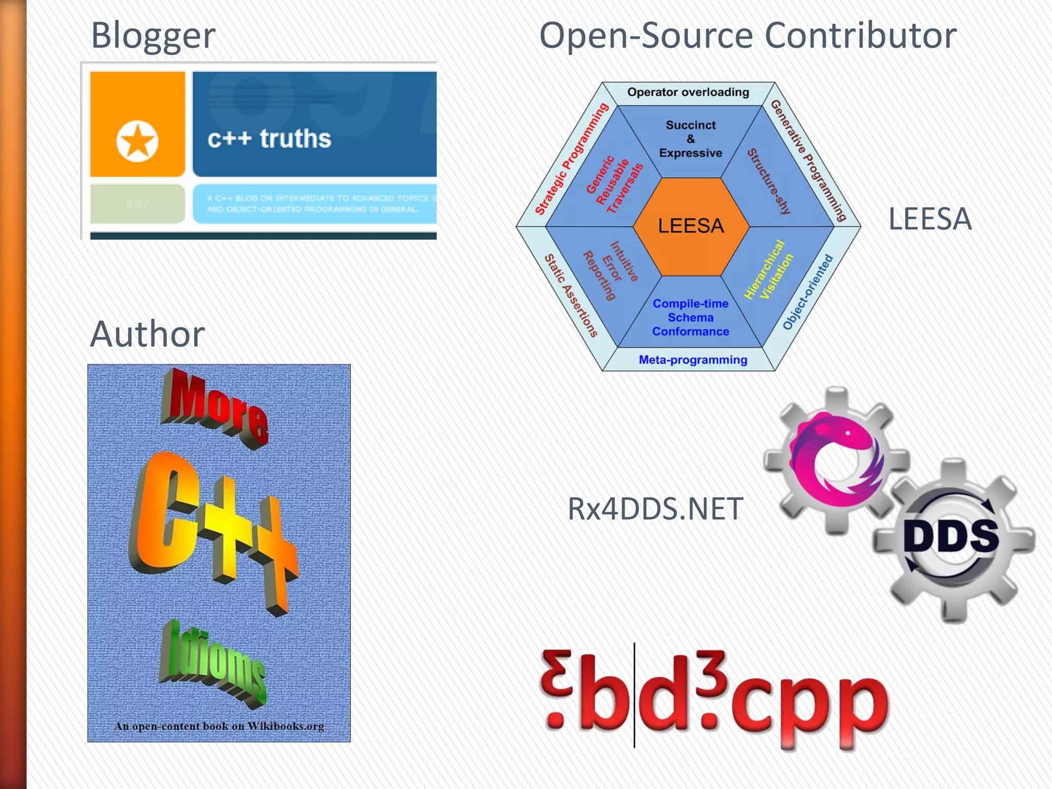 Author
Blogger Open-Source Contributor
LEESA
Rx4DDS.NET
Reflection for DDS-XTypes
 