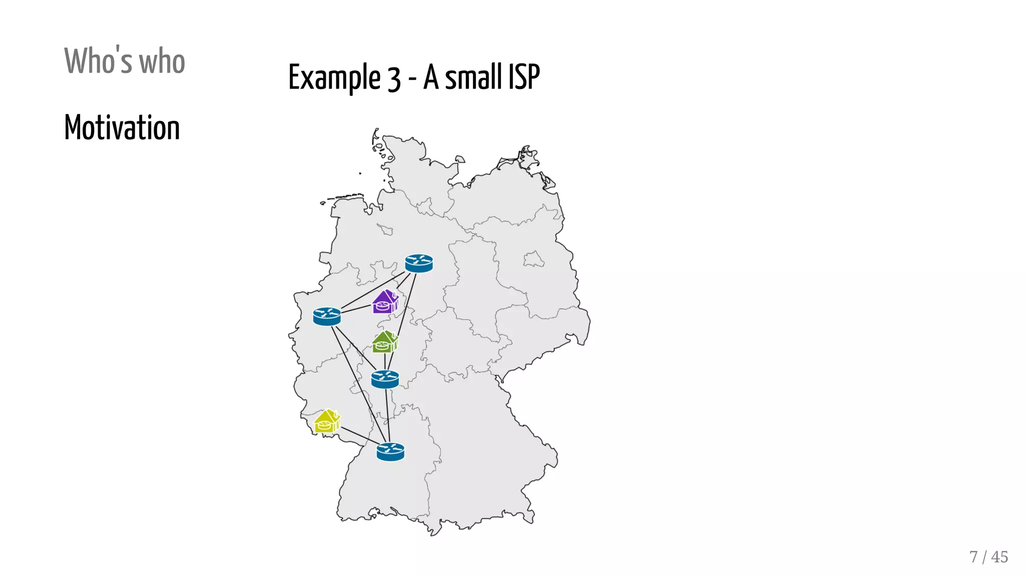 Who's who
Motivation
Example 3 - A small ISP
7 / 45
 