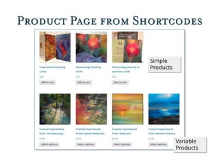 Product Page from Shortcodes
Simple
Products
Variable
Products
 