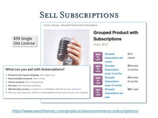 Sell Subscriptions
http://www.woothemes.com/products/woocommerce-subscriptions/
$99 Single
Site License
 