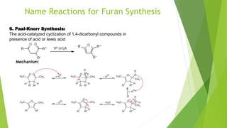 Name Reactions for Furan Synthesis
6. Paal-Knorr Synthesis:
The acid-catalyzed cyclization of 1,4-dicarbonyl compounds in
...