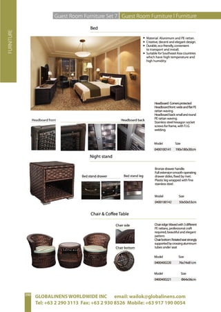 GLOBALINENS WORLDWIDE INC email: wailok@globalinens.com
Tel: +63 2 290 3113 Fax: +63 2 930 8526 Mobile: +63 917 190 0054
 