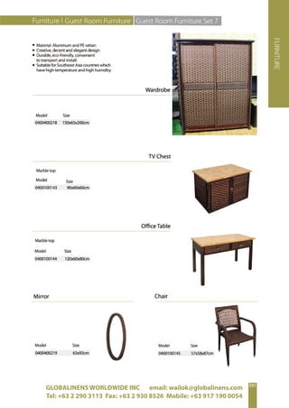 GLOBALINENS WORLDWIDE INC email: wailok@globalinens.com
Tel: +63 2 290 3113 Fax: +63 2 930 8526 Mobile: +63 917 190 0054
 