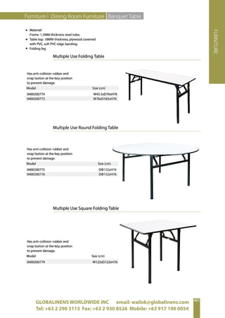 GLOBALINENS WORLDWIDE INC email: wailok@globalinens.com
Tel: +63 2 290 3113 Fax: +63 2 930 8526 Mobile: +63 917 190 0054
 