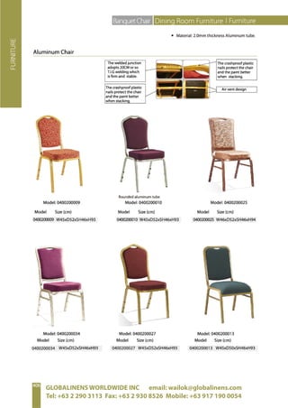 GLOBALINENS WORLDWIDE INC email: wailok@globalinens.com
Tel: +63 2 290 3113 Fax: +63 2 930 8526 Mobile: +63 917 190 0054
 