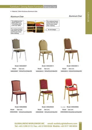 GLOBALINENS WORLDWIDE INC email: wailok@globalinens.com
Tel: +63 2 290 3113 Fax: +63 2 930 8526 Mobile: +63 917 190 0054
 