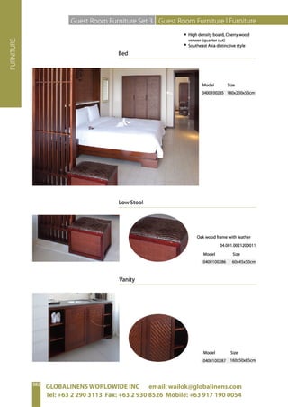 GLOBALINENS WORLDWIDE INC email: wailok@globalinens.com
Tel: +63 2 290 3113 Fax: +63 2 930 8526 Mobile: +63 917 190 0054
 