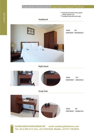 GLOBALINENS WORLDWIDE INC email: wailok@globalinens.com
Tel: +63 2 290 3113 Fax: +63 2 930 8526 Mobile: +63 917 190 0054
 