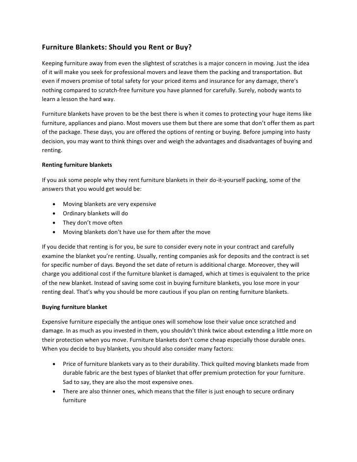 Furniture Blankets Should You Rent Or Buy