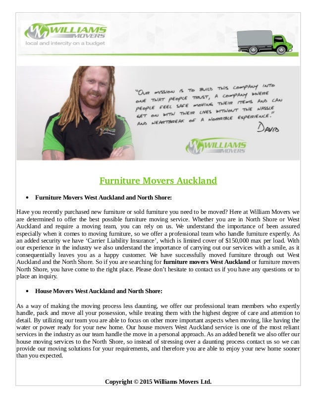 Furniture Movers West Auckland and North Shore