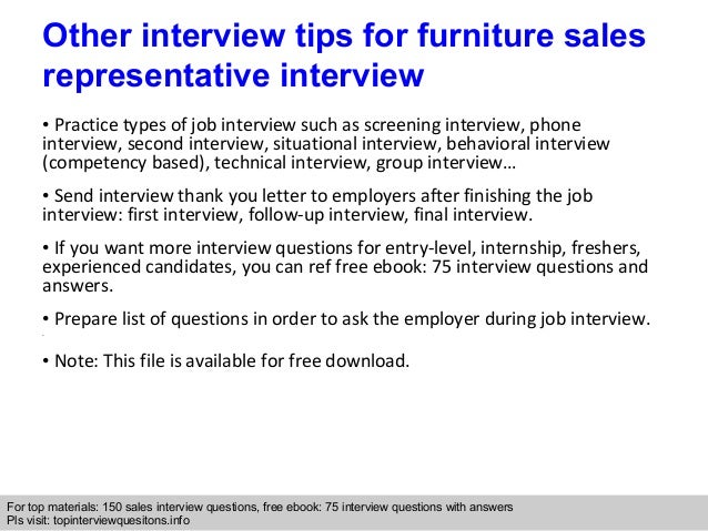 Furniture sales representative interview questions and answers