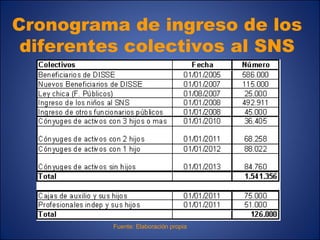 Cronograma de ingreso de los  diferentes colectivos al SNS   Fuente: Elaboración propia 