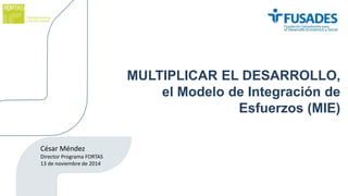 MULTIPLICAR EL DESARROLLO,
el Modelo de Integración de
Esfuerzos (MIE)
César Méndez
Director Programa FORTAS
13 de noviembre de 2014
 