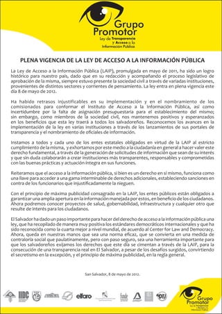 Plena vigencia de la Ley de Acceso a la Información Pública 